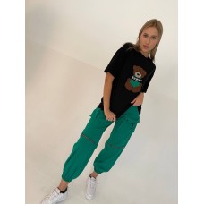 Black T-Shirts with Green Teddy Bear Design (Comfort Fit)