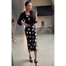 Two-Piece Silk Black Dress with White Polka Dots With Blouse