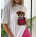 White T-Shirt With Pink Teddy Bear Design (Confort Fit)